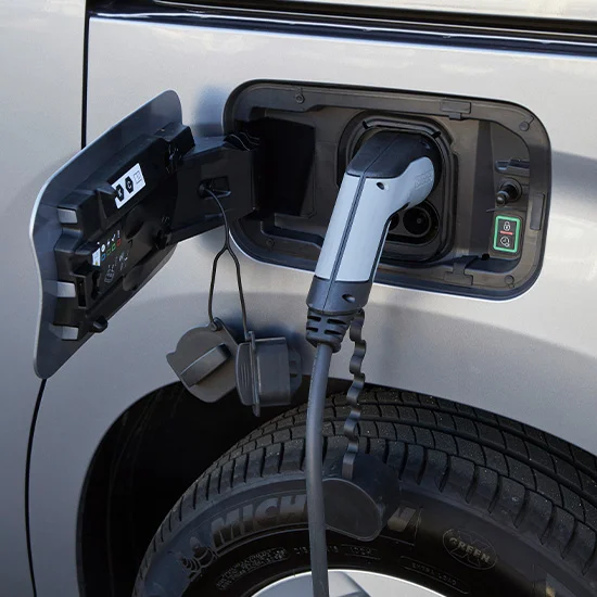 Close up of electric van charging
